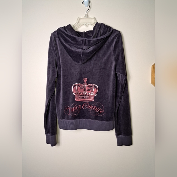 Juicy Couture Full Zip Hooded Sweatshirt Velour Purple Women's Size XL - Picture 7 of 13